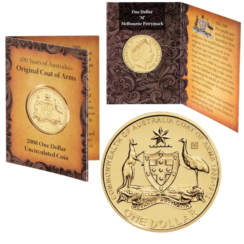2008 Coat of Arms $1 'M' Melbourne Privymark Uncirculated Coin