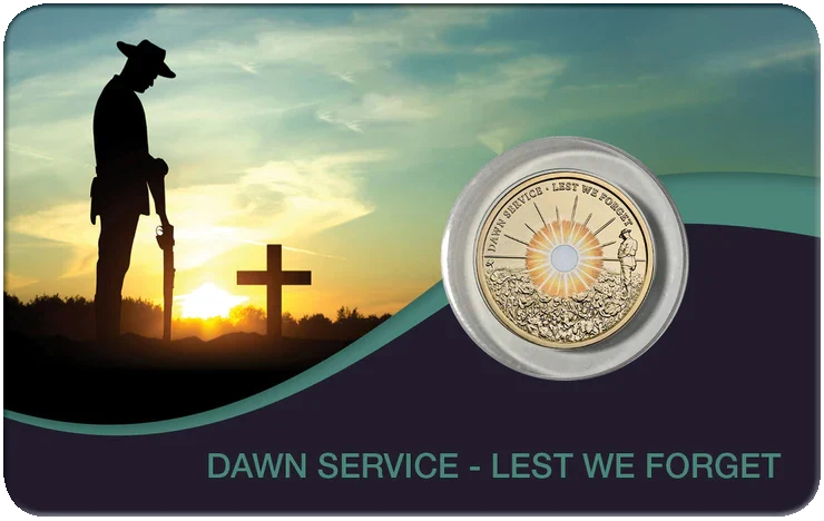 2026 Dawn Service $2 Coloured Coin — Lest We Forget Card