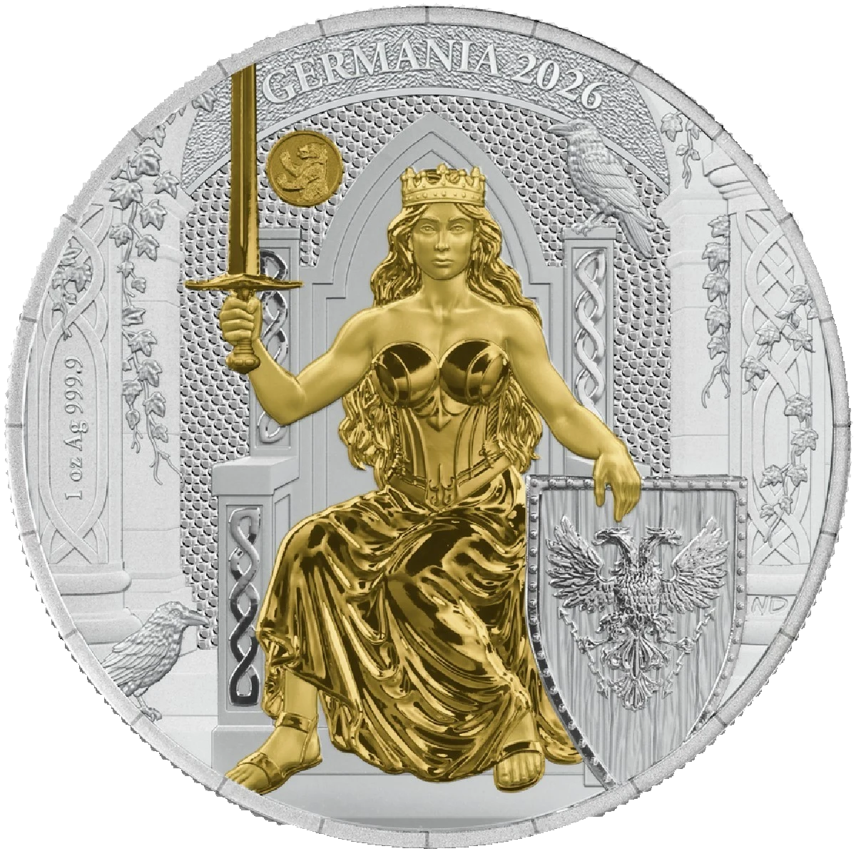 2026 Germania World Money Fair 1oz Silver Gilded Coin (5 Mark)