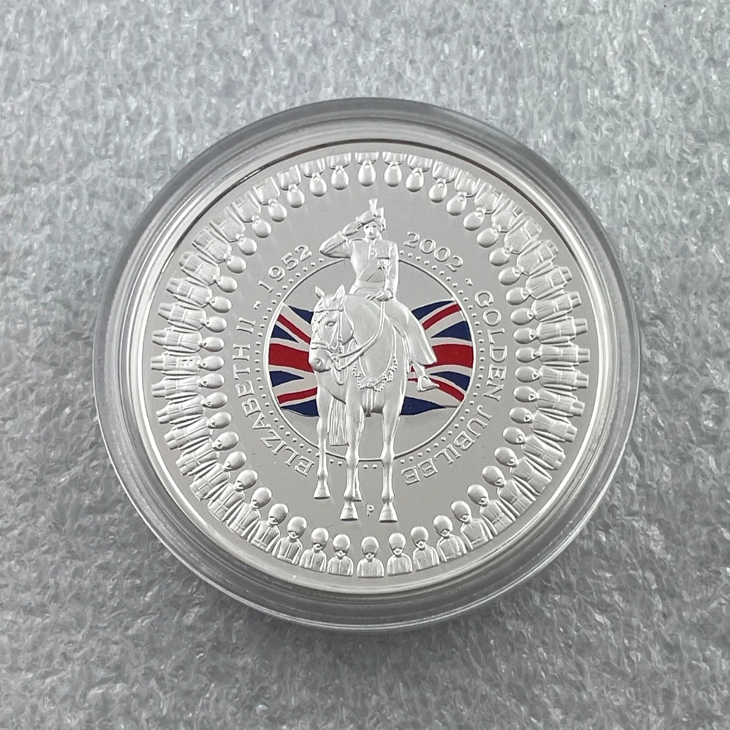 2002 Queen's Golden Jubilee $1 1oz Silver Proof Coin — Coloured