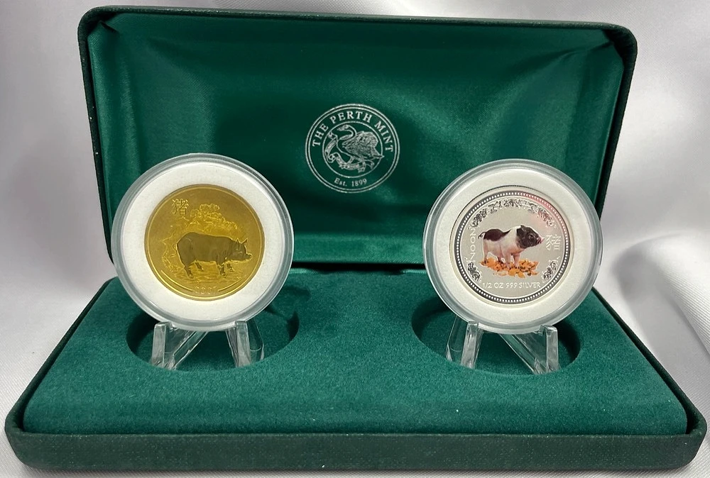 2007 Year of the Pig ANDA Show Special 2-Coin Set — Perth Mint Lunar Series